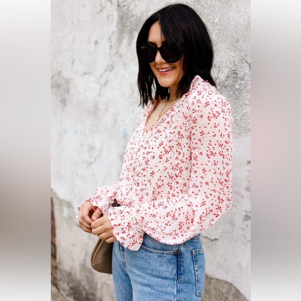 Ganni floral tie neck georgette blouse 34